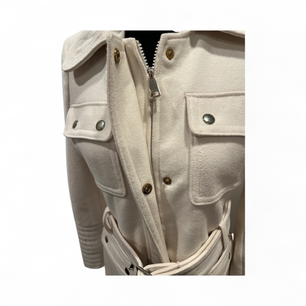 Bebe Ivory Wool Blend Belted Trench Coat S (Minor Flaw) - Picture 4 of 14